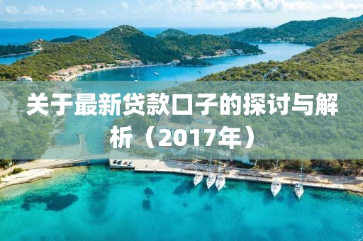 关于最新贷款口子的探讨与解析（2017年）