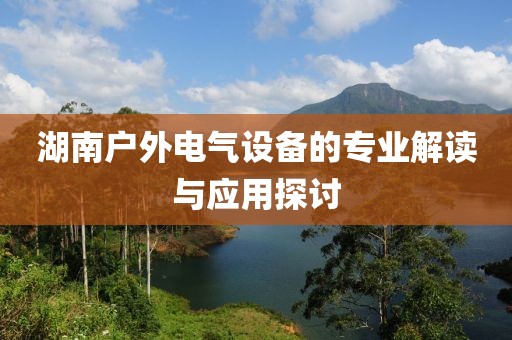 湖南户外电气设备的专业解读与应用探讨
