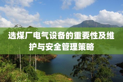 选煤厂电气设备的重要性及维护与安全管理策略